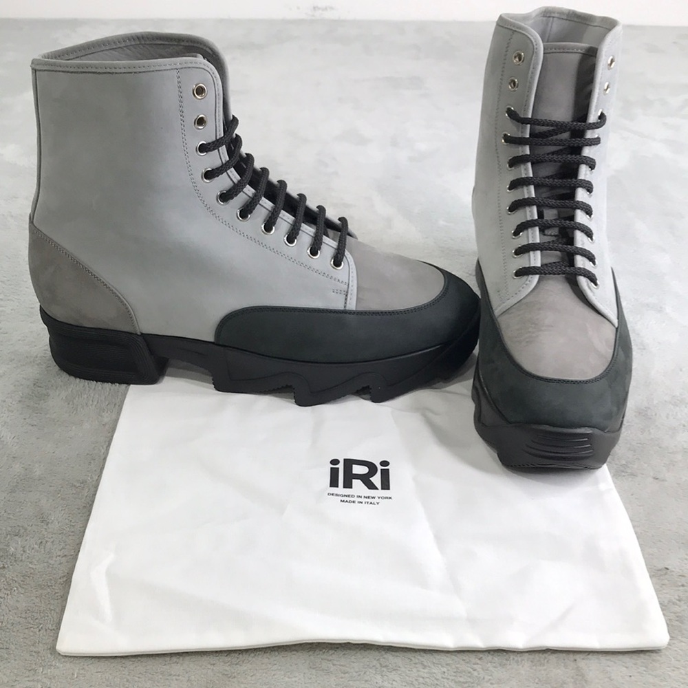 IRI Suede Gr y Color block Combat Boots Euro Size 46 New with Dust bags